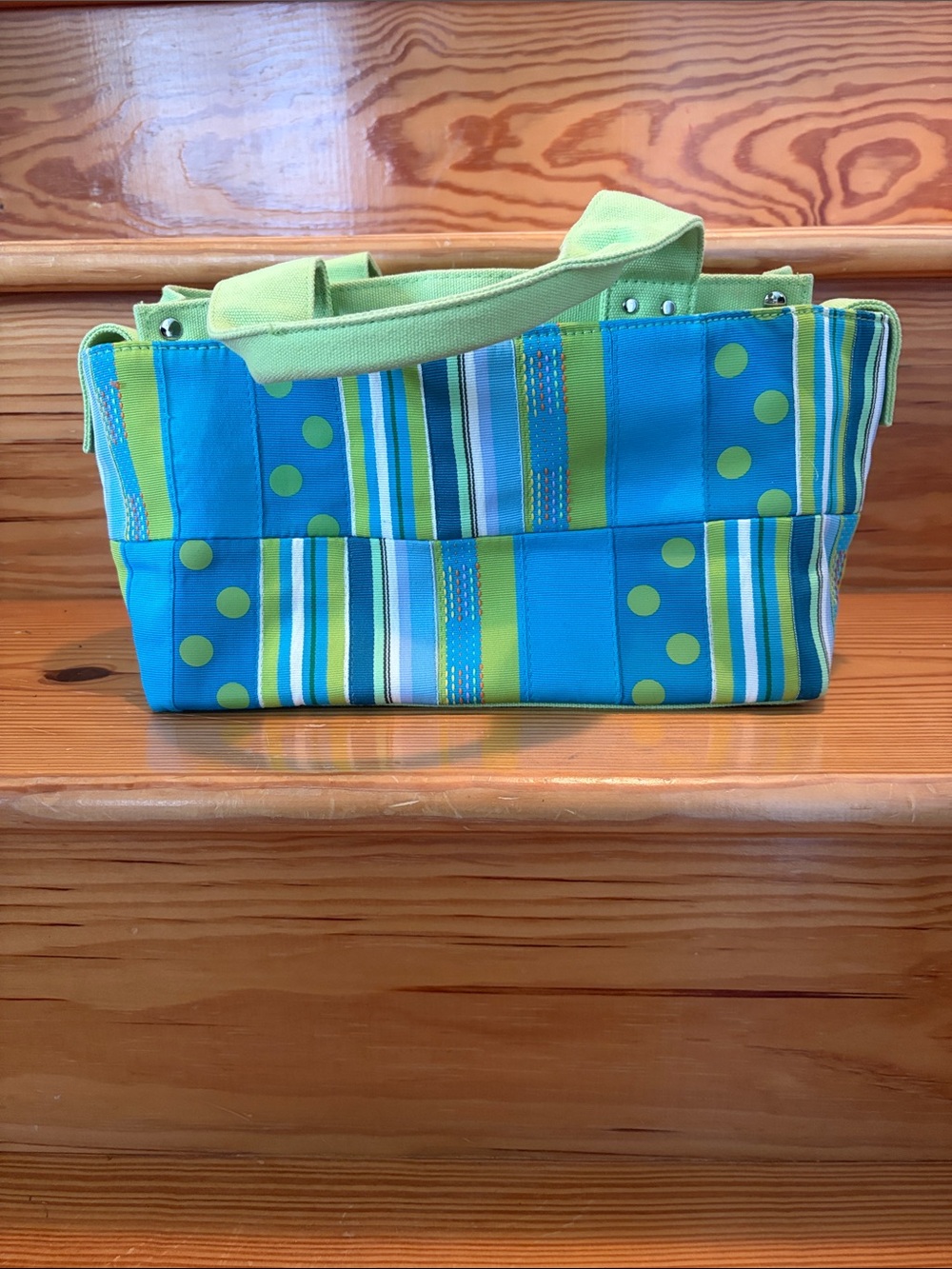 Tianni Blue & Lime Green Striped & Polka Dot Tote
